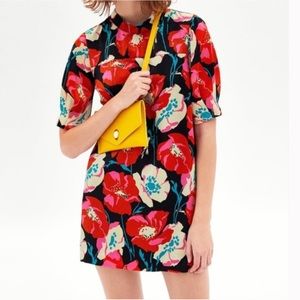 Zara Black Silk Poppy Print Mini Dress
